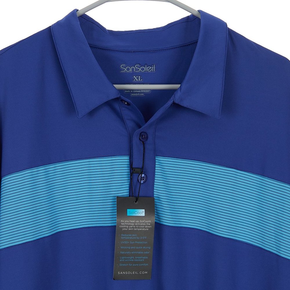 San Soleil Blue Performance Golf Shirt Sun UV 50+ Cooling Men's XL NWT - Picture 2 of 6